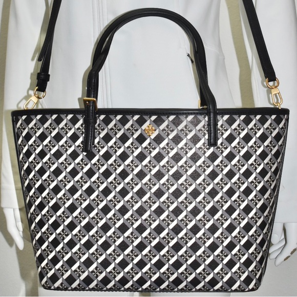 TORY BURCH Crossbody/ Tote Bag Geo Logo Zip Closure - Picture 1 of 14